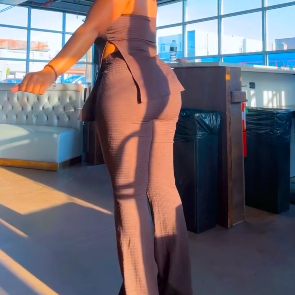Textured High-Waist Flare Pants set